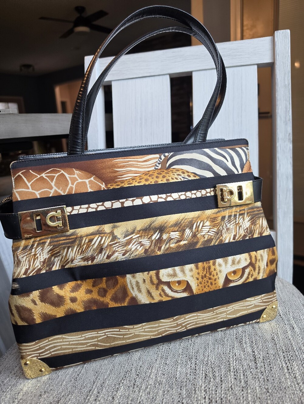 Authentic Salvatore Ferragamo Animal Print Tote Or Hand Bag